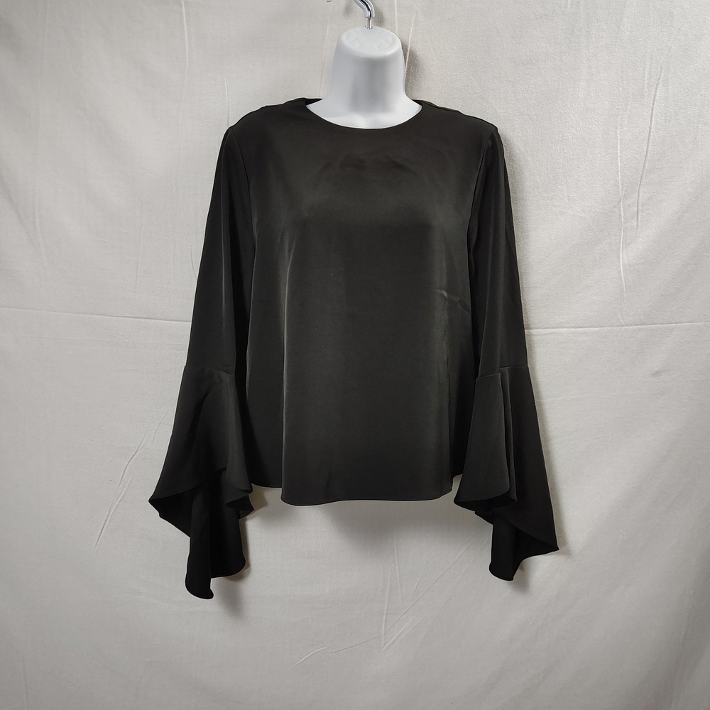 Carmen Marc Valvo Black Dramatic Bell Sleeve Blouse Top Womens Size 2 Whimsigoth - Picture 3 of 8